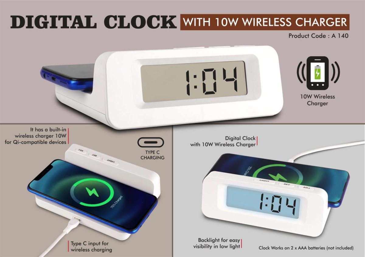 a140.jpg Digital Clock with 10W Wireless Charger | Type C input for charger - Image 1