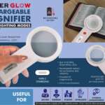 PowerGlow Rechargeable Magnifier with 3 lighting modes & Glowing Logo plate | Type C charging