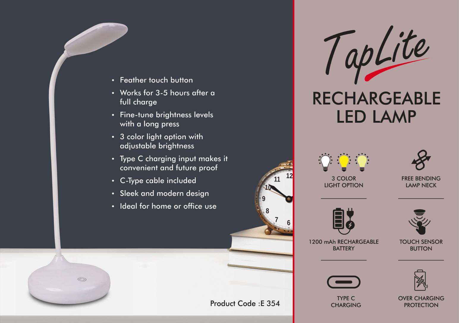 TapLite  Rechargeable LED lamp   20 Color light with Brightness ...