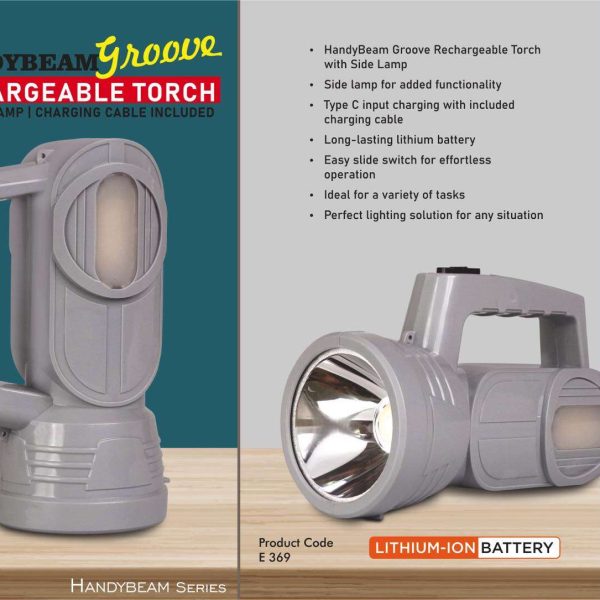 HandyBeam Groove: Rechargeable Torch with Side Lamp | Charging Cable included