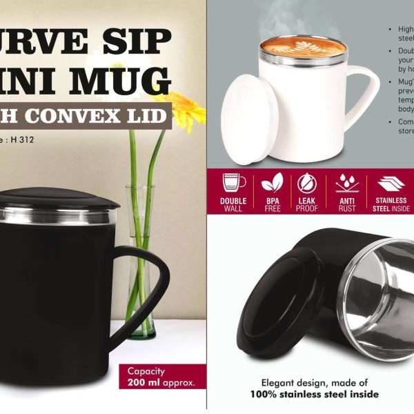 CurveSip Mini Steel mug with Convex Lid | Capacity 200ml Approx