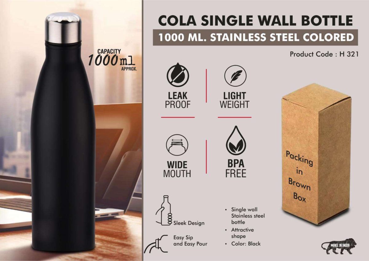 Cola Single Wall bottle 1L : Colored - Image 1