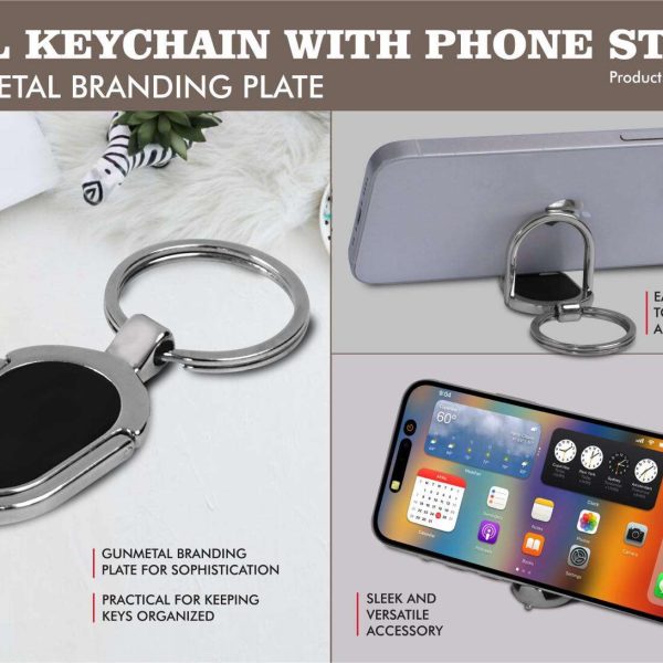 Oval Keychain with Phone stand | Gunmetal branding plate