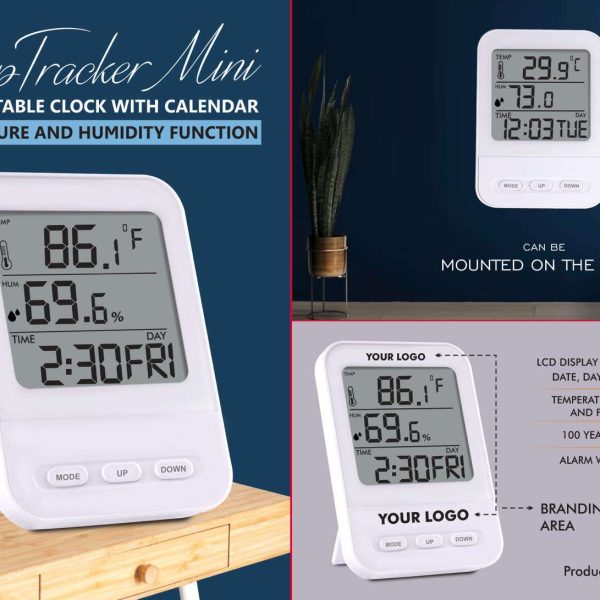 TempTracker Mini: Table Clock with Calendar, Temperature and Humidity function | Wall Hanging function