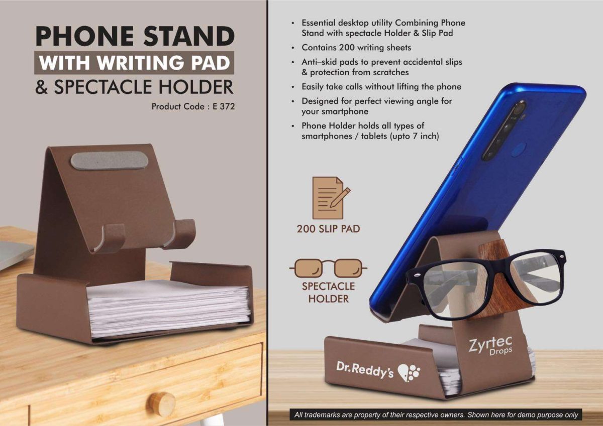 Phone stand with Writing pad & Spectacle holder | 200 writing sheets | Perfect for glasses & goggles - Image 1