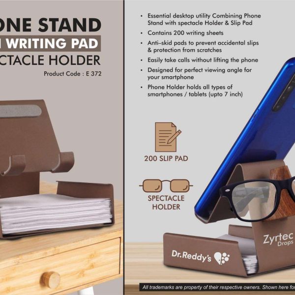 Phone stand with Writing pad & Spectacle holder | 200 writing sheets | Perfect for glasses & goggles