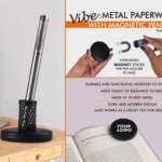 Vibe: Metal Paperweight with Magnetic Pen Stand