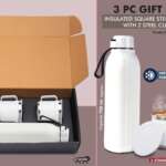 3 pc Gift Set : Insulated Hexa Steel bottle with 2 Steel cups | Keeps hot for 4-6 hours