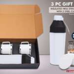 3 pc Gift Set : Insulated Square Steel bottle with 2 Steel cups | Keeps hot for 4-6 hours