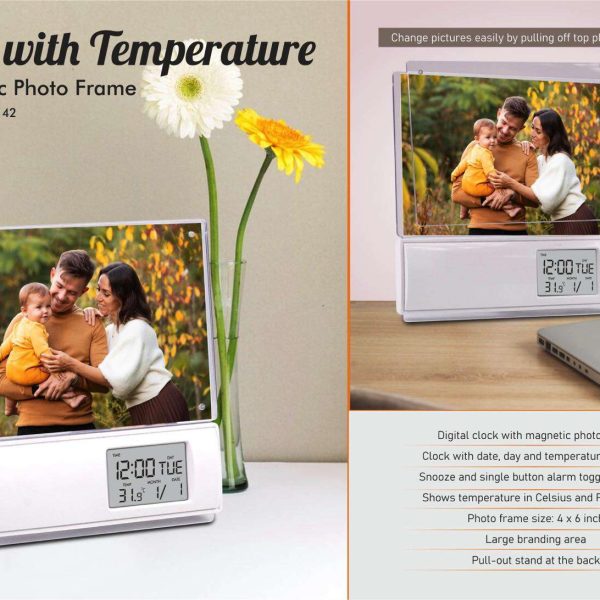 Clock with Temperature and Magnetic photo frame | 4 x 6 size