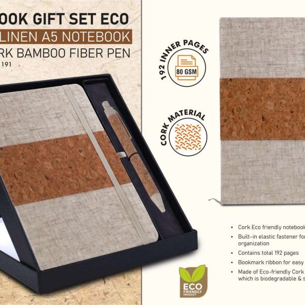 Notebook Gift set Eco: Cork & Linen A5 Notebook With Cork Bamboo Fiber Pen