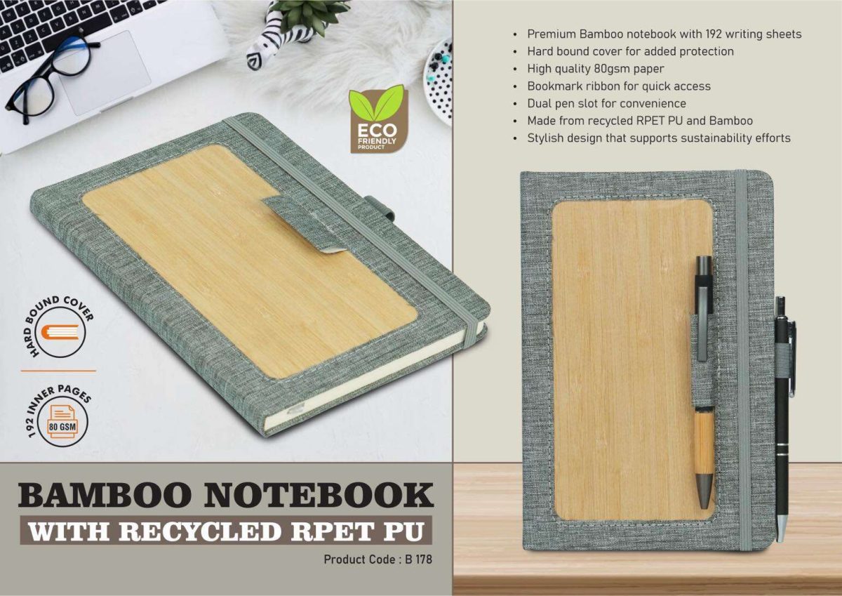 b178.jpg Bamboo notebook with recycled RPET PU | 192 writing sheets - Image 1