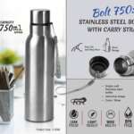 Bolt 750: Stainless steel single wall bottle | With Carry strap | Capacity 750ml approx