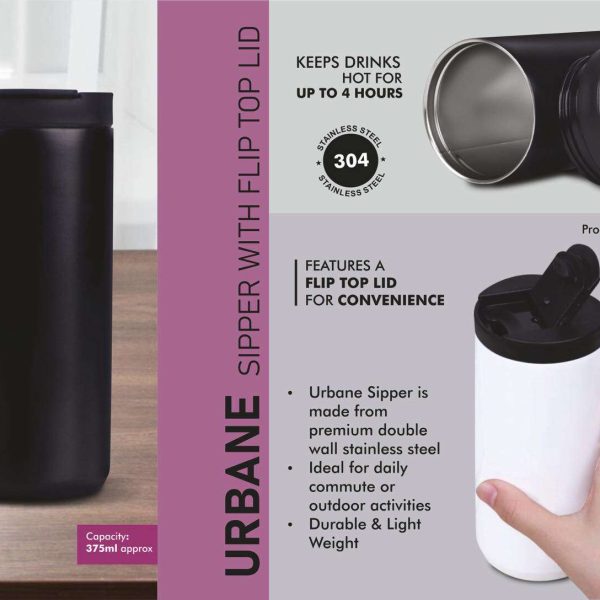 Urbane: Vacuumized mug sipper with flip top lid | Keeps hot for 4-6 hours