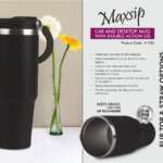 MaxSip: Car and Desktop Vacuumized Mug with Double action Lid | Flip top & Straw options | Food safe SS 304 | Capacity 890ml approx
