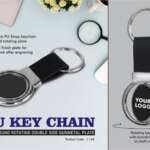 PU Key chain with Round Rotating Double side Gunmetal plate