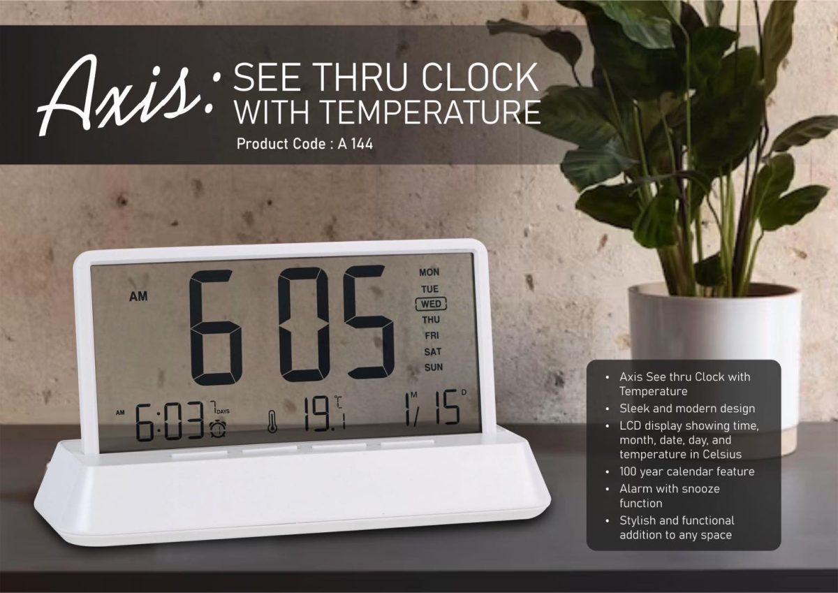 a144.jpg Axis : See thru clock with temperature - Image 1