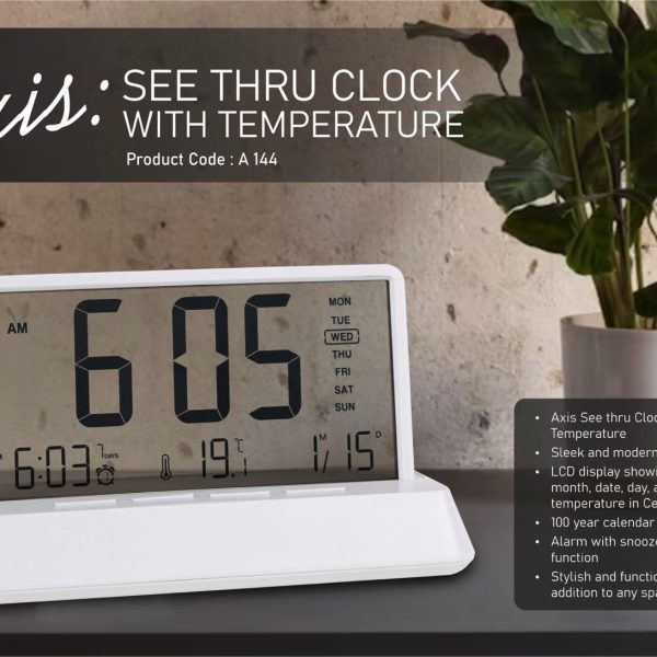 Axis : See thru clock with temperature