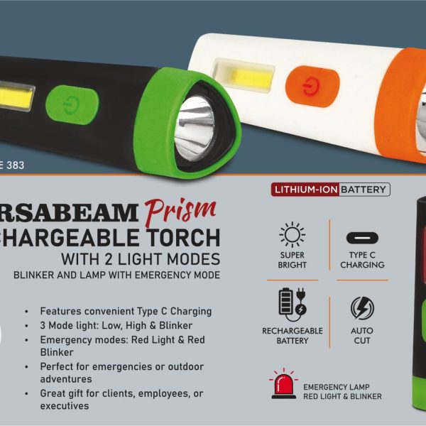 VersaBeam Prism: Rechargeable Torch with 2 light modes, Blinker and Lamp with Emergency mode | Type C Charging