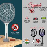 Squash: Dual Mode Mosquito racket with stand | UV Light I Insect Killer & Fly Swatter I 1200 mAh rechargeable Battery