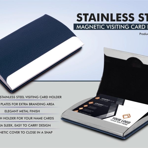 Stainless Steel Magnetic Visiting Card holder- Blue