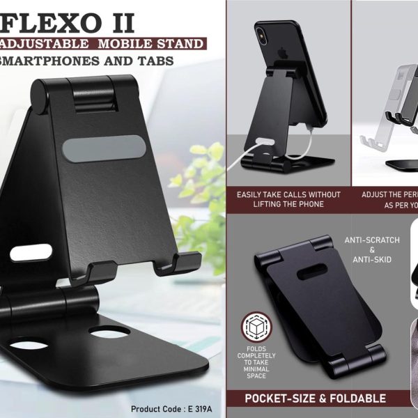 Flexo II: Folding Metal Mobile Stand for Smartphones and Tabs | Folds completely to take minimal space | 3 fold style with double angle adjustment