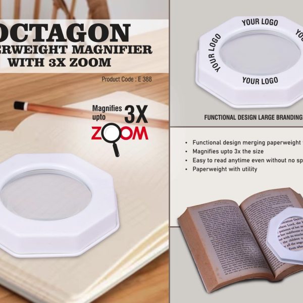 Octagon Paperweight magnifier with 3X Zoom