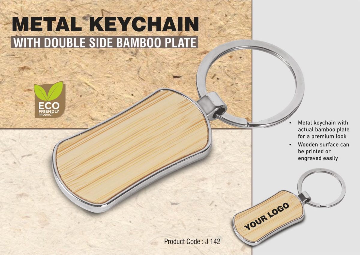 j142.jpg Metal keychain with double side Bamboo plate - Image 1