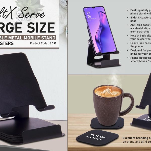 TiltX Serve: Large size Adjustable metal mobile stand with table coasters | 4 metal coasters