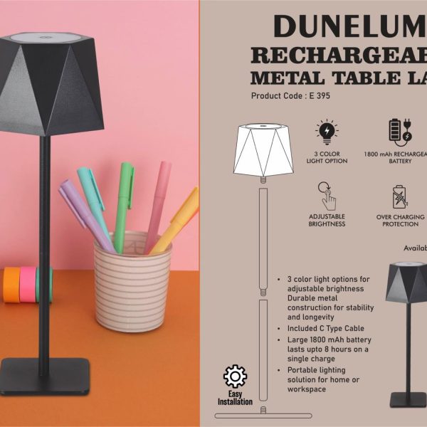 DuneLume: Rechargeable Metal Table Lamp | 1800 mAh rechargeable battery