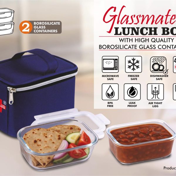 GlassMate 2 Lunch Box: Lunch box with High quality borosilicate glass Containers | 2 containers