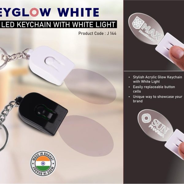 Keyglow White: Acrylic LED Keychain with White Light - Oval shape
