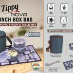 Zippy Nova: Lunch box bag with 3 Stainless steel containers, Fork, Spoon, Tablemat