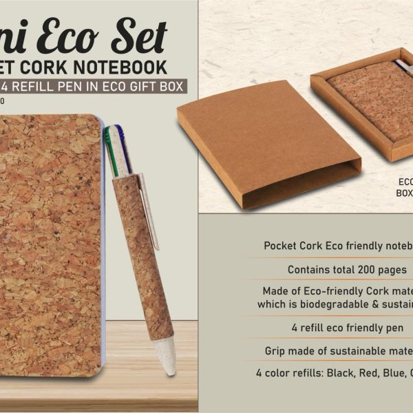 Mini Eco Set: Pocket Cork notebook with Cork 4 refill pen in Eco Gift Box