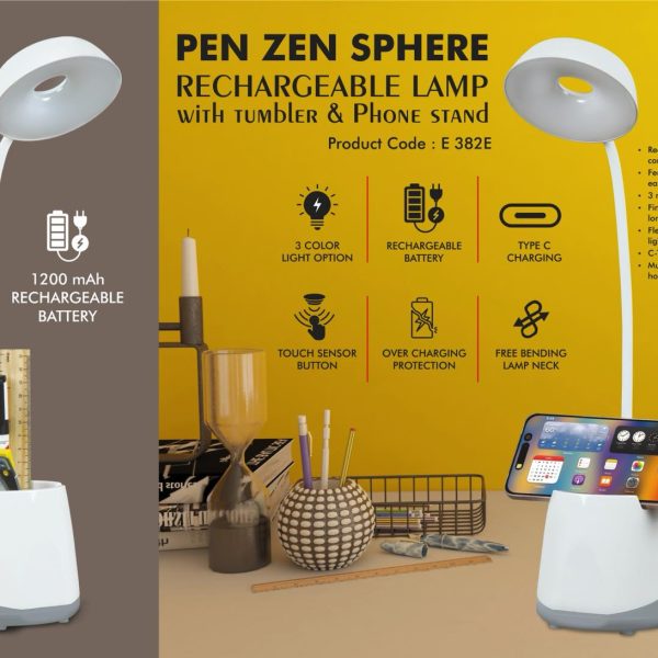 PenZen Sphere: Rechargeable lamp with tumbler & Phone stand | 3 Color light with Brightness adjustment | Type C Charging | 1200 mAh battery