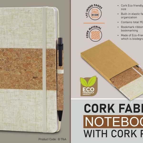 Cork fabric notebook with Cork Pen | 200 writing sheets | Comes in Eco box
