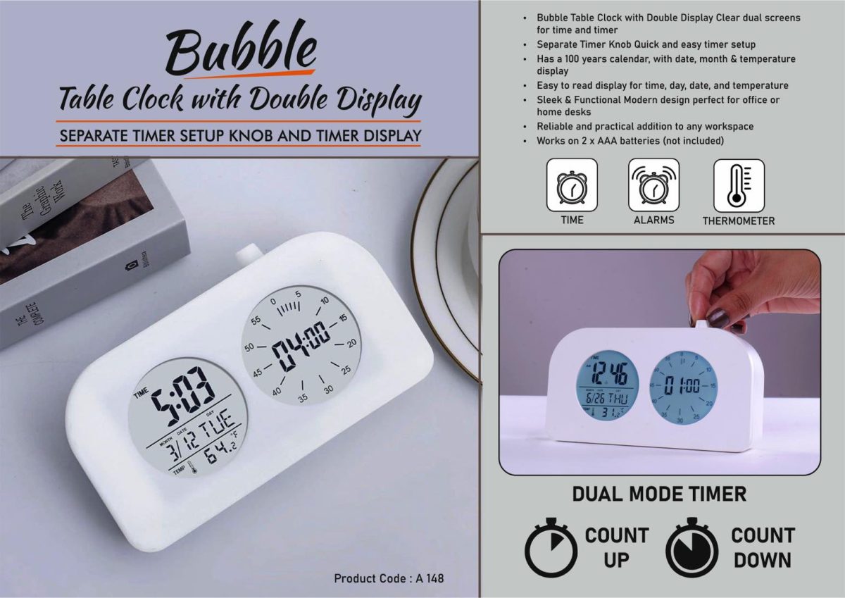 Bubble Table Clock with Double Display | Separate Timer setup knob and Timer Display - Image 1
