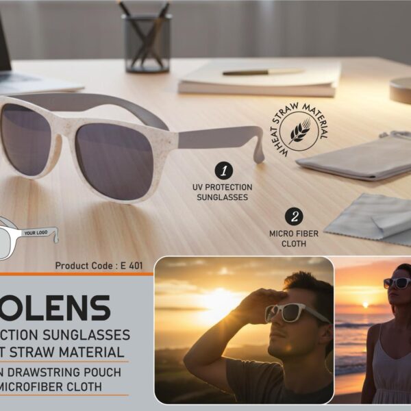 EcoLens: UV protection sunglasses in Wheat straw material | Packed in drawstring pouch with Microfiber cloth