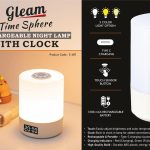 Gleam TimeSphere: Soft touch Rechargeable Night Lamp with Clock | 3 Color light with Brightness adjustment | Type C Charging | 1200 mah battery