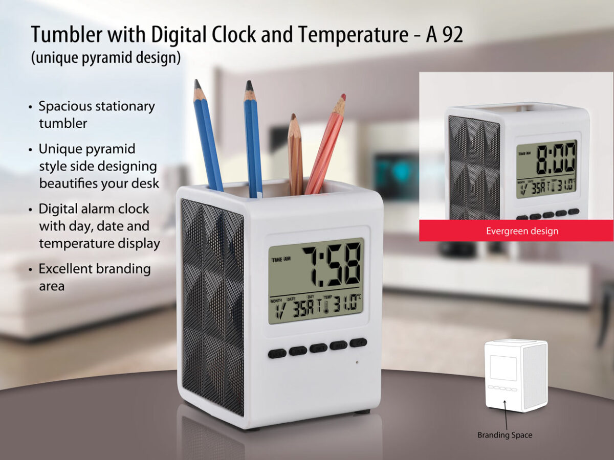 Tumbler with Digital Clock and Temperature | Unique Pyramid Design - Image 1