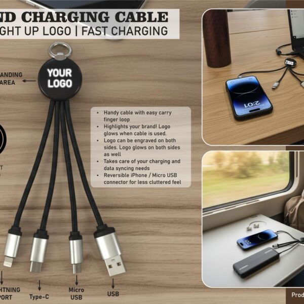 Round charging cable with light up logo | Fast Charging