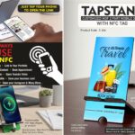 TapStand : Customized MDF 2 part Mobile stand with NFC Tag | Link to your Catalog, Website, Video, etc | Double angle adjustment