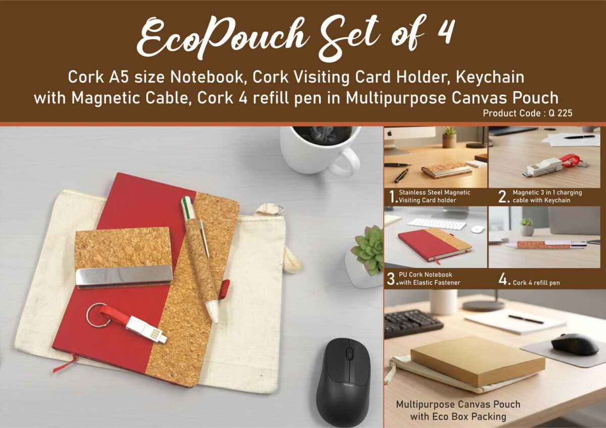 q225.jpg EcoPouch Set of 4: Cork Executive Kit in Multipurpose Canvas Pouch- Red edition - Image 1