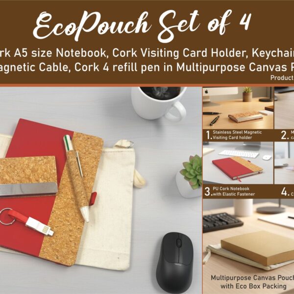 EcoPouch Set of 4: Cork Executive Kit in Multipurpose Canvas Pouch- Red edition