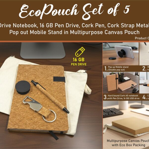 EcoPouch Set of 5: Cork Utility Pro Kit in Multipurpose Canvas Pouch