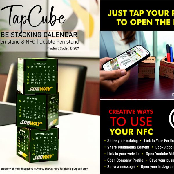 TapCube: 3 Cube Stacking Calendar with Pen stand & NFC | Double Pen stand