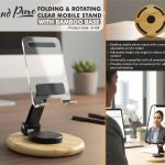 Zenstand Pure: Folding & Rotating Clear Mobile Stand with bamboo base | Folds completely to take minimal space
