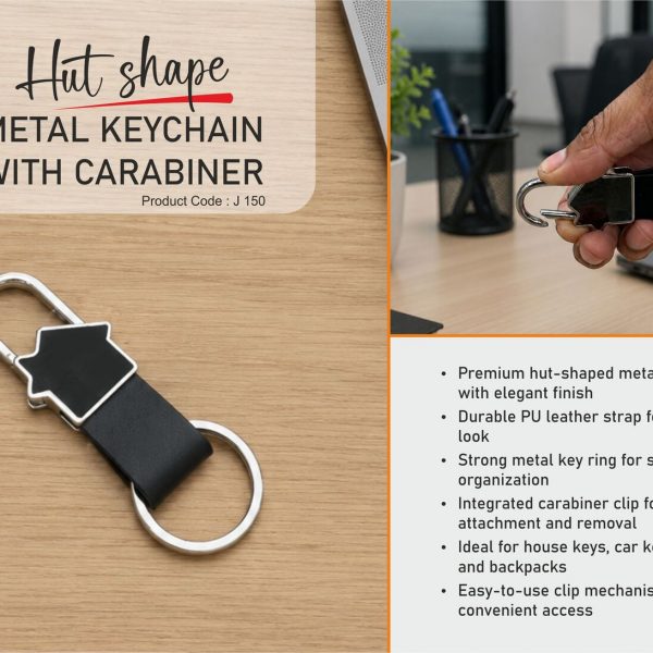 Hut shape metal keychain with carabiner | PU strap with ring