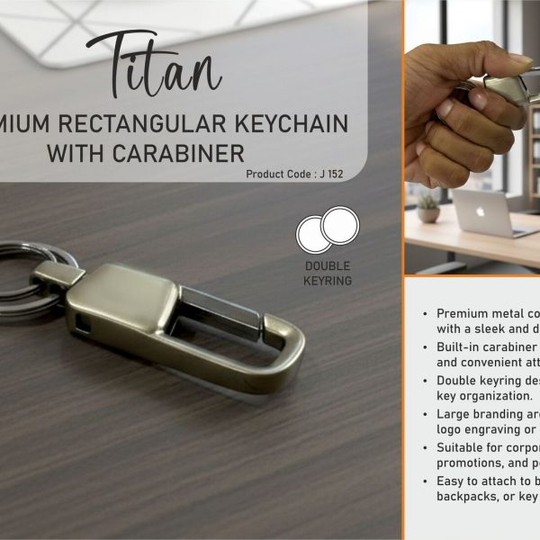 Titan: Premium rectangular keychain with carabiner | Double keyring | Large branding area