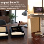 Compact Set of 5: Square Eco Insulated Bottle, Cork A5 Notebook, Cork strap metal keychain, Cork Visiting card holder, Cork Pen in Hard board Gift Box